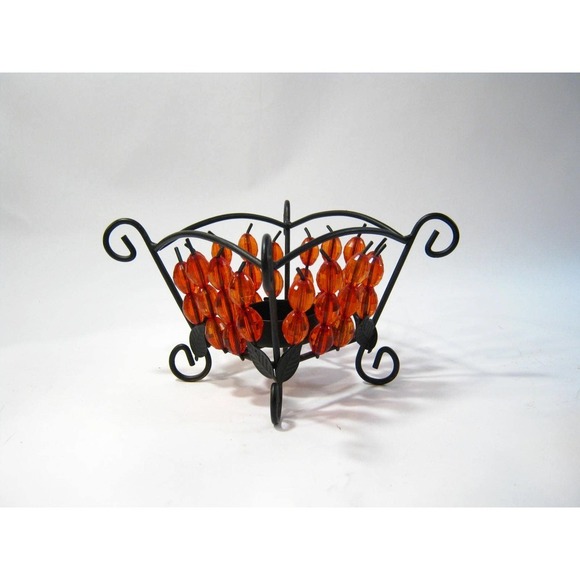 Crystal Cut Amber Beaded Votive Candle Holder 3 Inch Tall - Picture 5 of 6